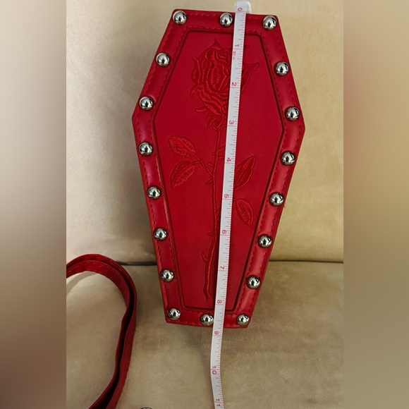 ๐ Red Coffin Crossbody Purse Bag with silver studs. ~9โ tall & ~3โ depth - Picture 9 of 10